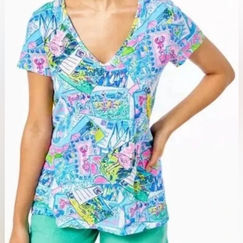 Lilly Pulitzer Etta Colorful Short Sleeve V-neck Tee